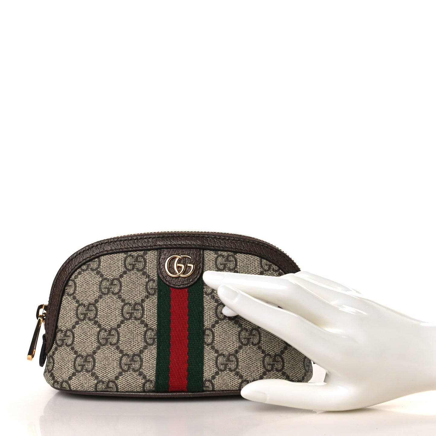 GG Supreme Monogram Textured Calfskin Web Medium Ophidia Cosmetic Case Beige Ebony New Acero