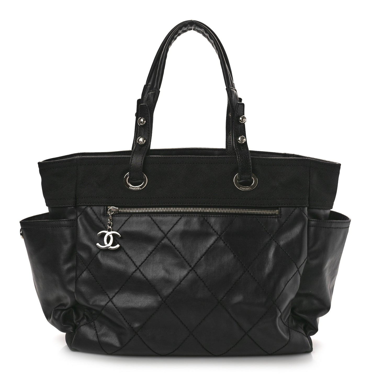 Coated Canvas Quilted Large Paris Biarritz Tote Black