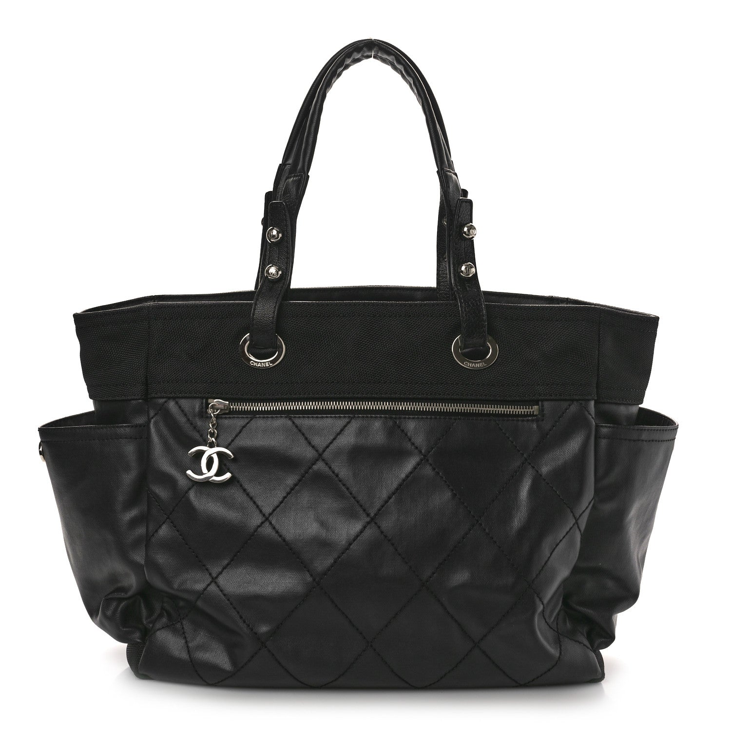 Chanel Coated Canvas Quilted Large Paris Biarritz Tote Black 1 of 16