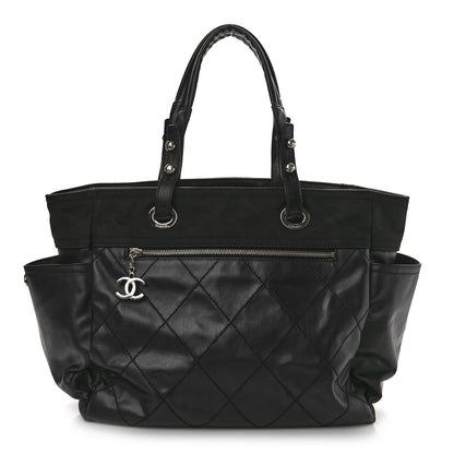 Chanel Coated Canvas Quilted Large Paris Biarritz Tote Black 1 of 16