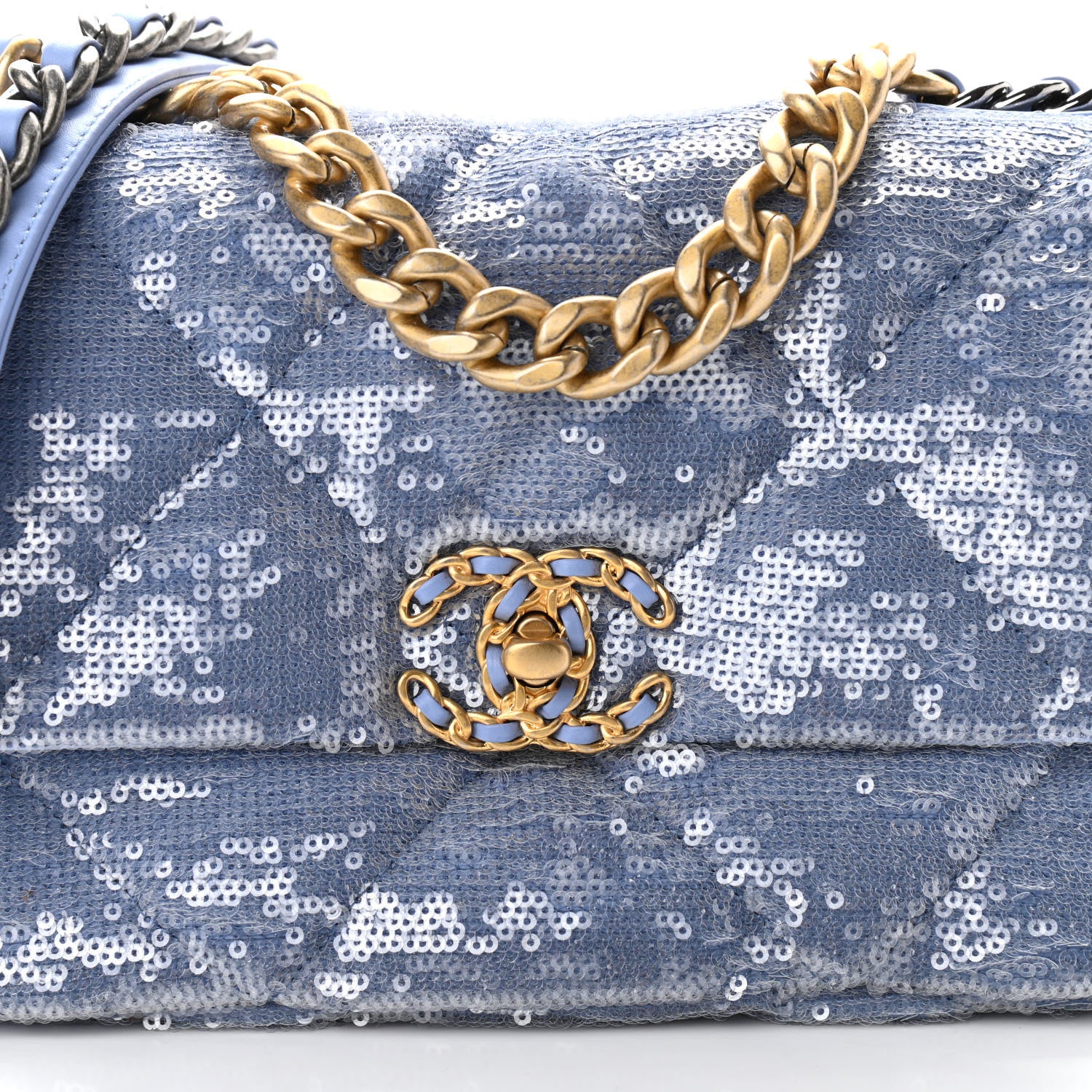 Chanel Sequin Quilted Medium Chanel 19 Flap Light Blue 8 of 14