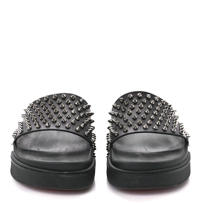 Christian Louboutin Calfskin Studded Pool Fun Platform Flat Slide Sandals 40 Black 2 of 9