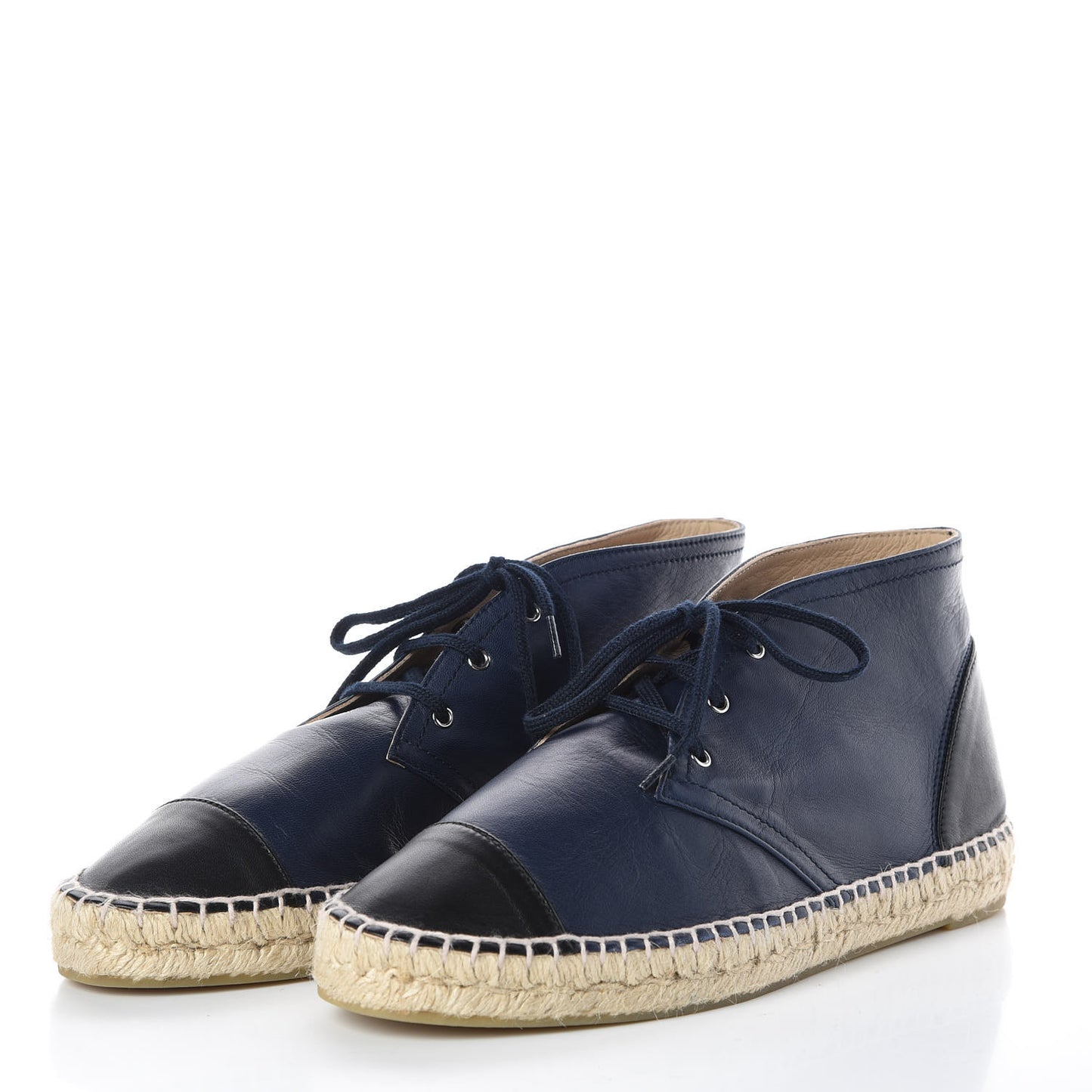 Lambskin Canvas Cap Toe Lace Up Espadrilles 42 Dark Navy Blue
