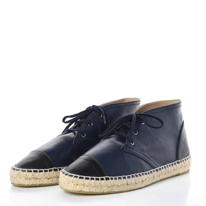 Chanel Lambskin Canvas Cap Toe Lace Up Espadrilles 42 Dark Navy Blue 2 of 9