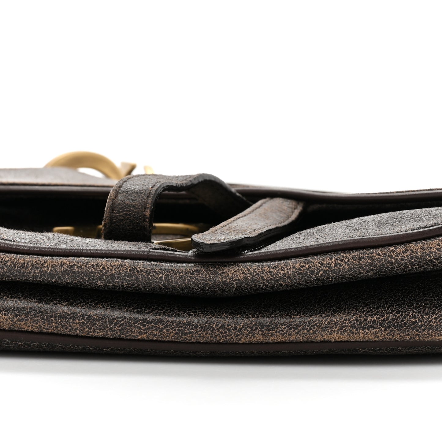 Distressed Calfskin Saddle Bag Brown