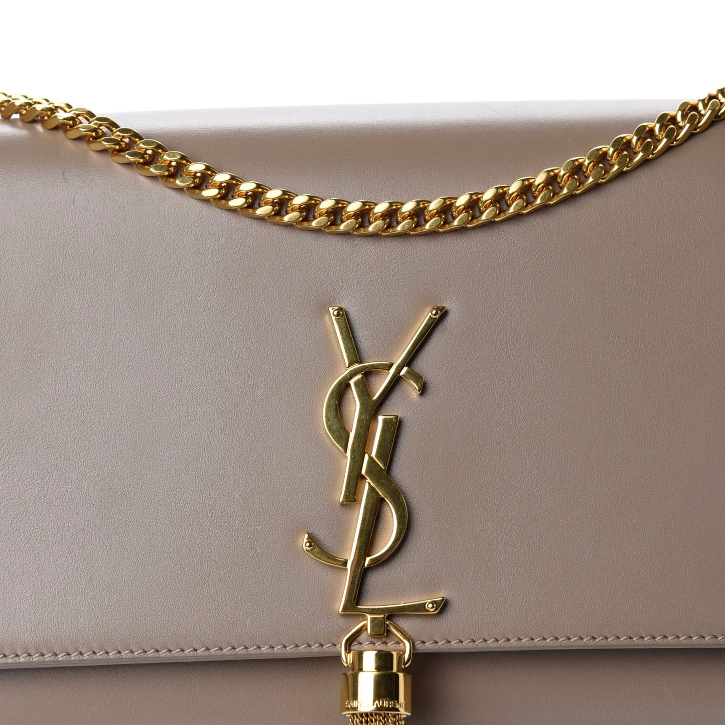 Smooth Calfskin Medium Classic Monogram Kate Tassel Satchel Dark Beige