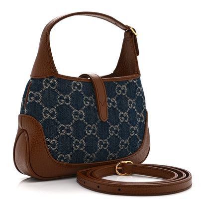 Gucci New Denim GG Monogram Calfskin Mini Jackie 1961 Hobo Blue Tea Cuir 3 of 11