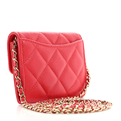 Chanel Caviar Quilted Flap Card Holder On Chain Dark Pink 2 of 10