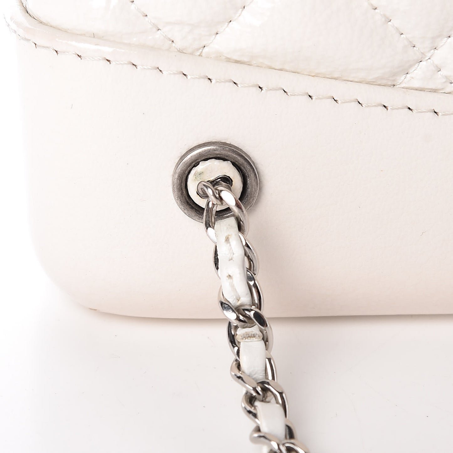 Patent Goatskin Quilted Small Gabrielle Backpack White