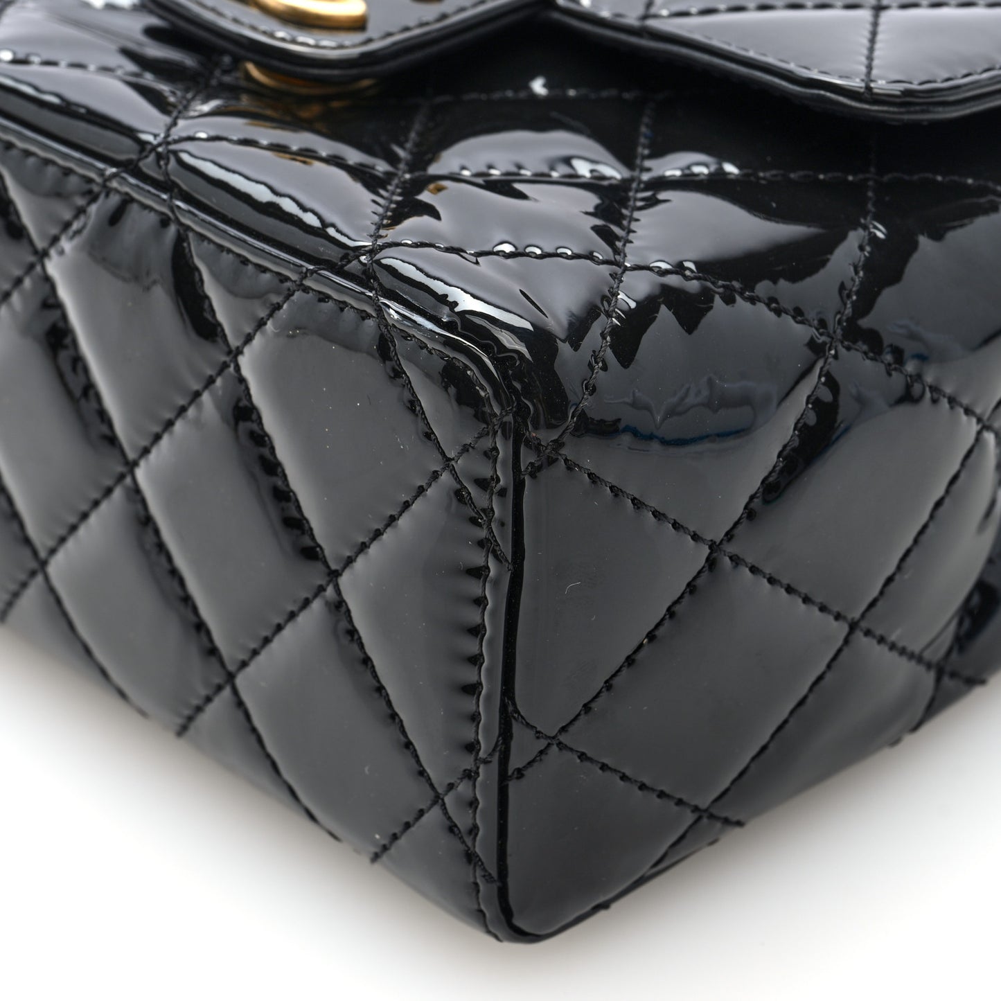 Patent Calfskin Quilted Mini Square Flap Black