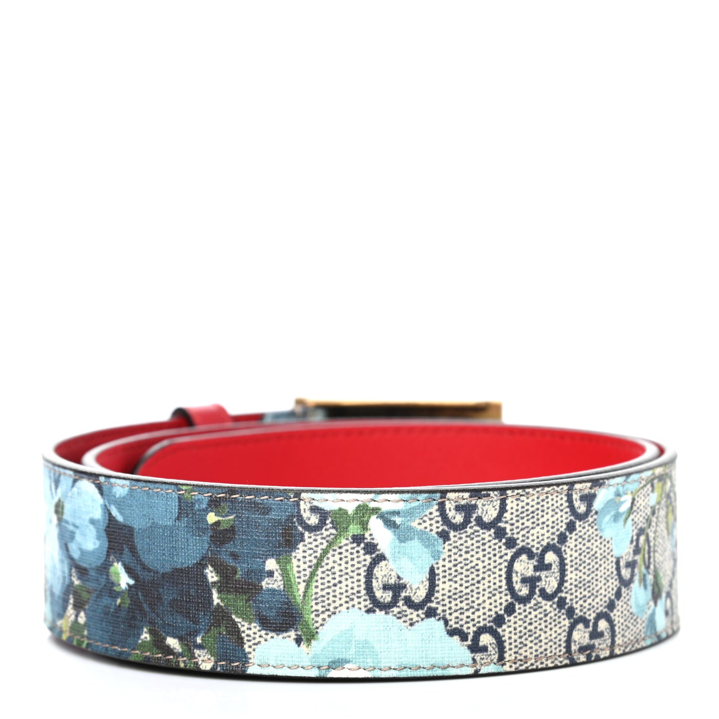 GG Supreme Monogram Blooms Plaque Belt 80 32 Blue