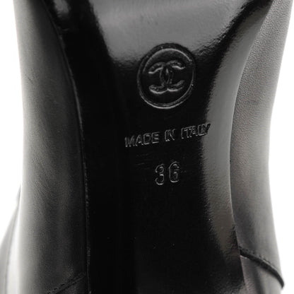 Chanel Calfskin Patent CC Cap Toe Short Boots 36 Black 6 of 7