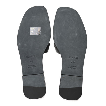 Hermes Box Calfskin Oran Sandals 39.5 Black 6 of 9