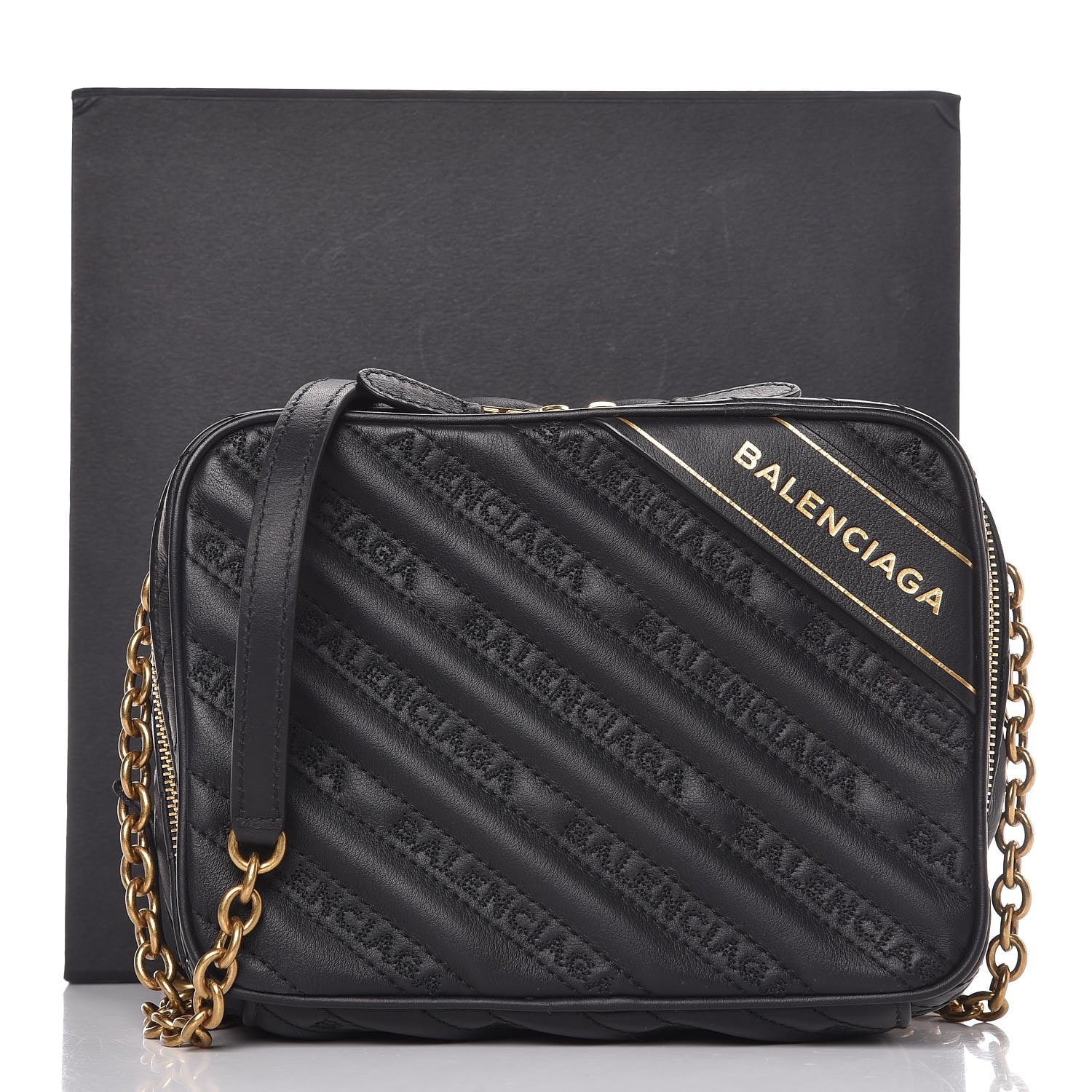 Balenciaga Calfskin Logo Matelasse Chain Strap Blanket Reporter XS Black 9 of 9