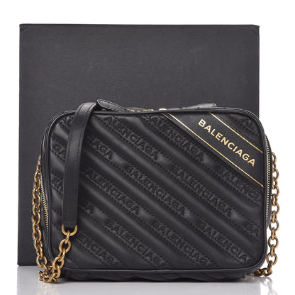 Balenciaga Calfskin Logo Matelasse Chain Strap Blanket Reporter XS Black 9 of 9