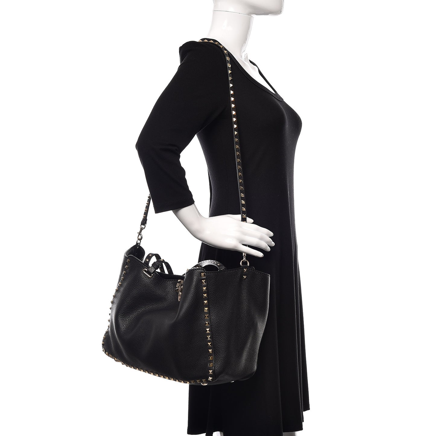Alce Printed Calfskin Medium Rockstud Tote Black