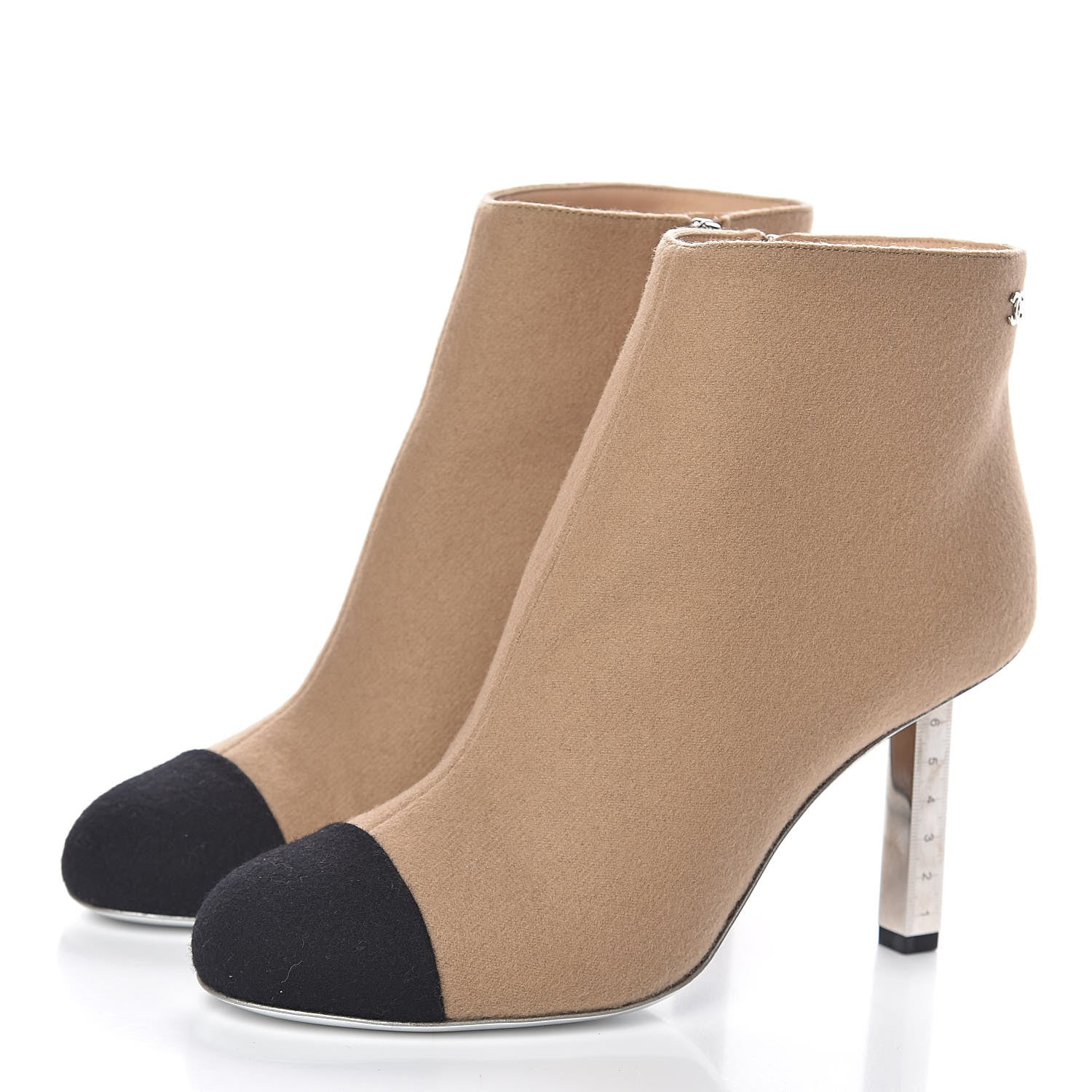 Chanel Wool Felt CC Cap Toe Short Boots 37 Beige Black 3 of 9