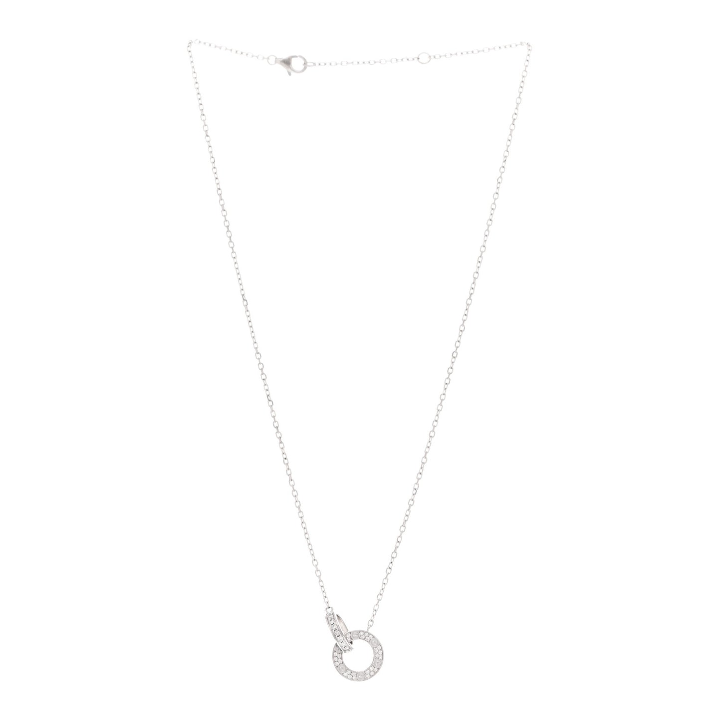 18K White Gold Diamond Interlocking LOVE Paved Necklace