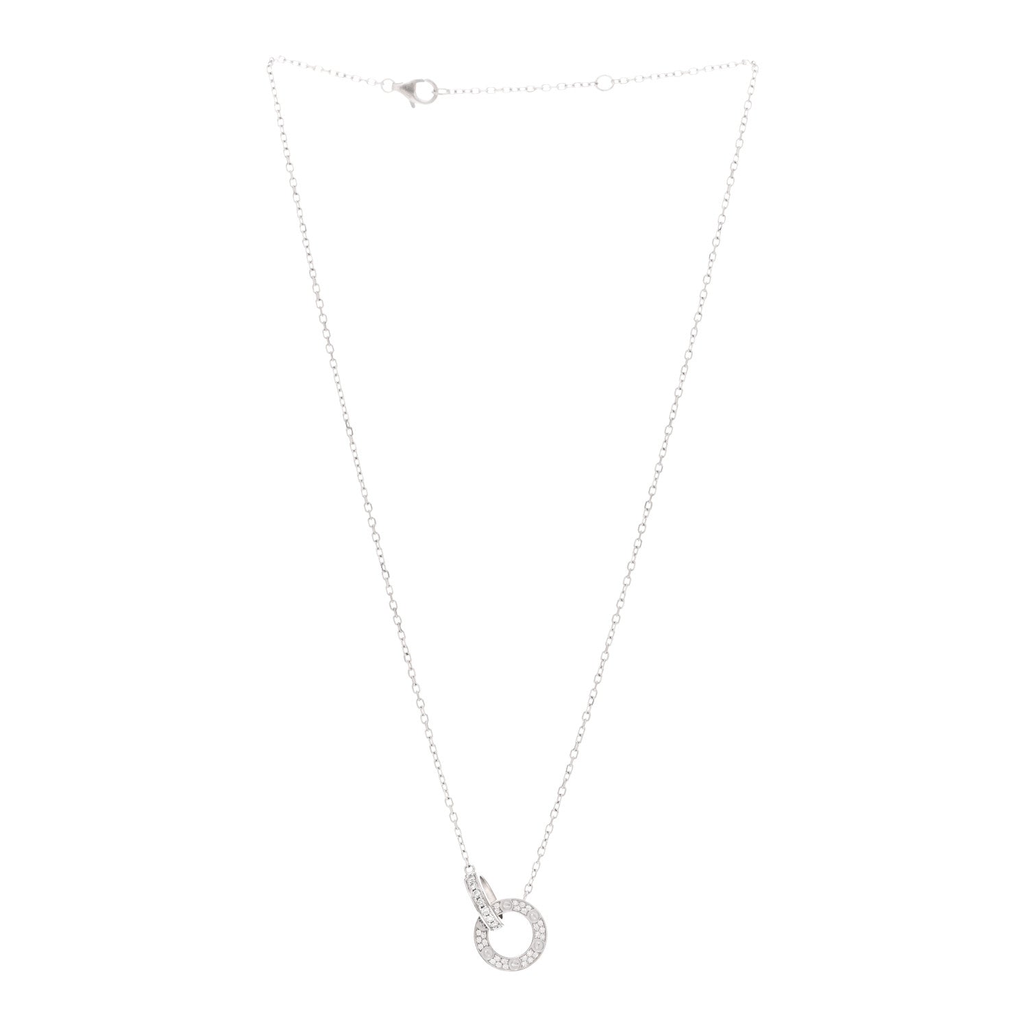 Cartier 18K White Gold Diamond Interlocking LOVE Paved Necklace 3 of 5