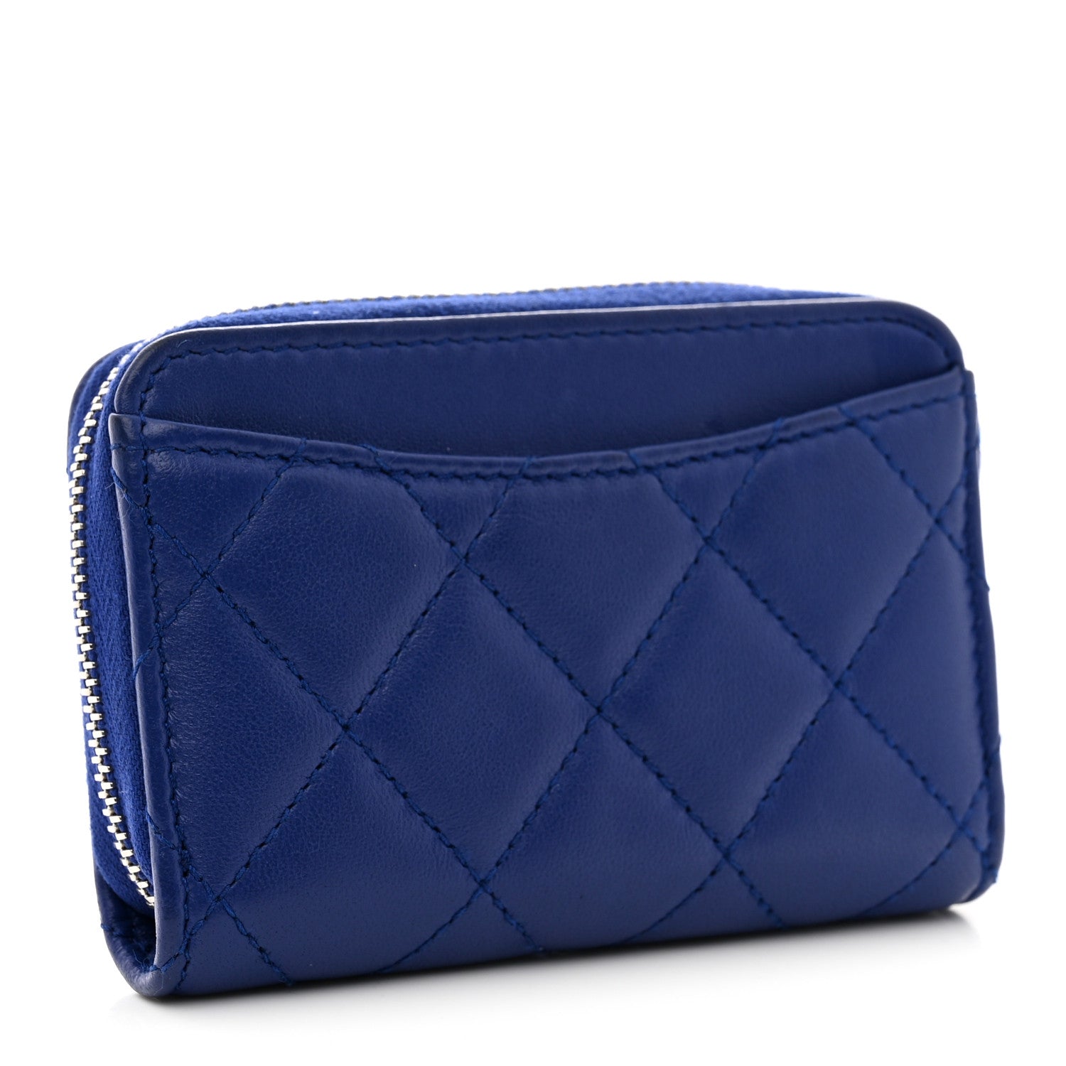 Chanel Lambskin Quilted Zip Around Coin Purse Wallet Blue 3 of 9