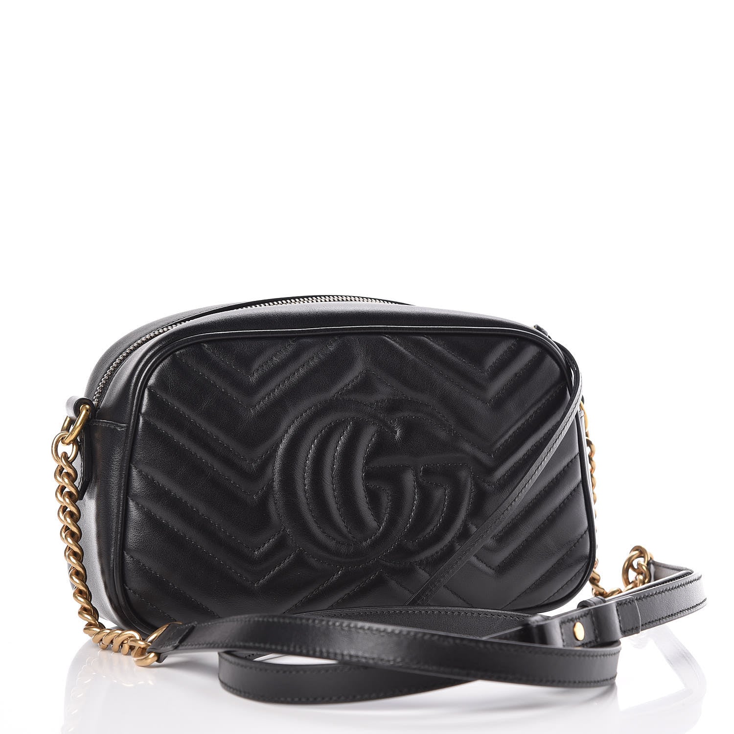 Gucci Calfskin Matelasse Small GG Marmont Chain Shoulder Bag Black 3 of 11