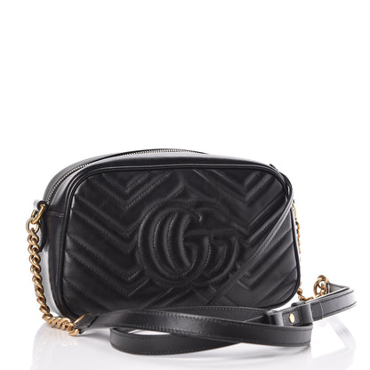 Gucci Calfskin Matelasse Small GG Marmont Chain Shoulder Bag Black 3 of 11
