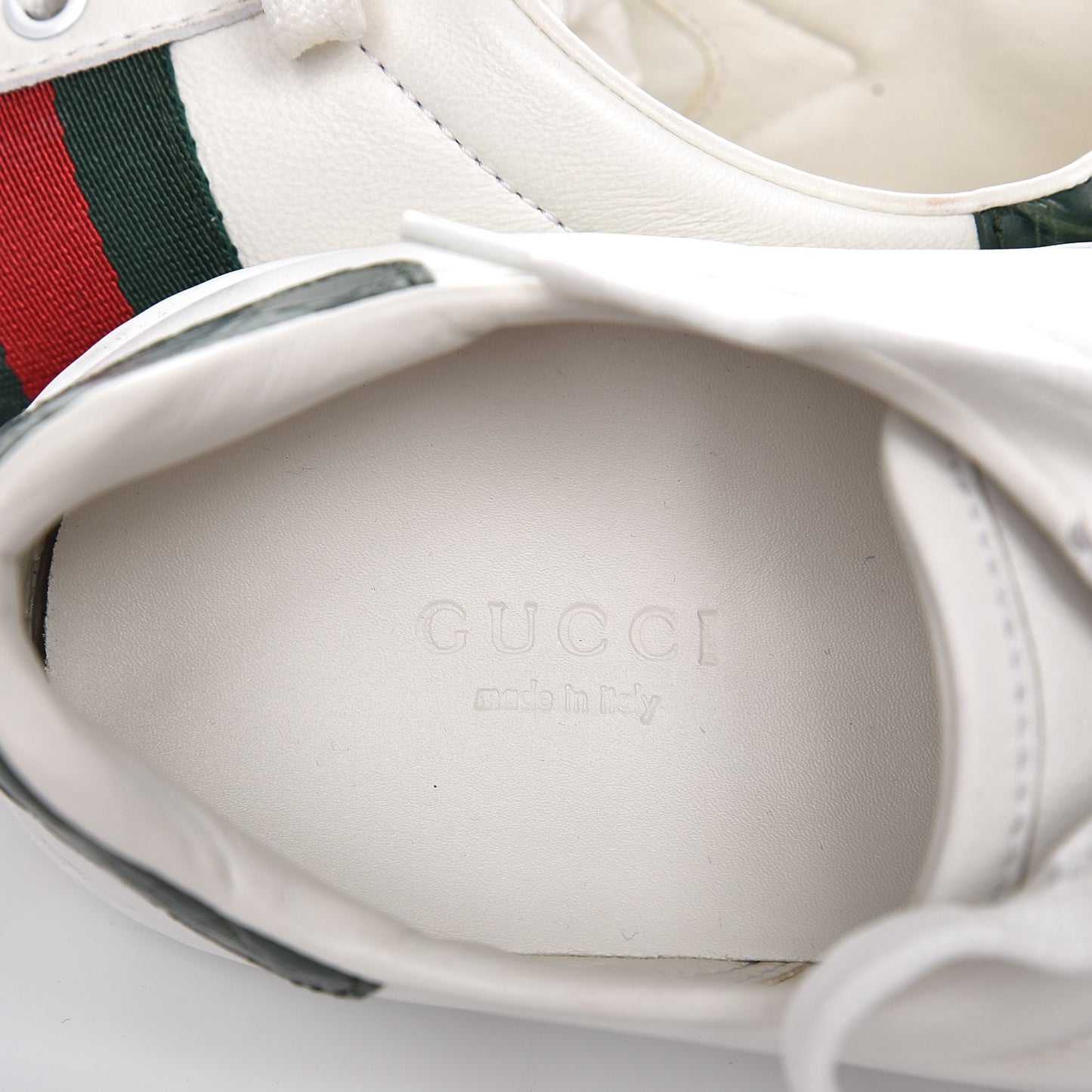 Calfskin Crocodile Web Ace Sneakers 37 White Green