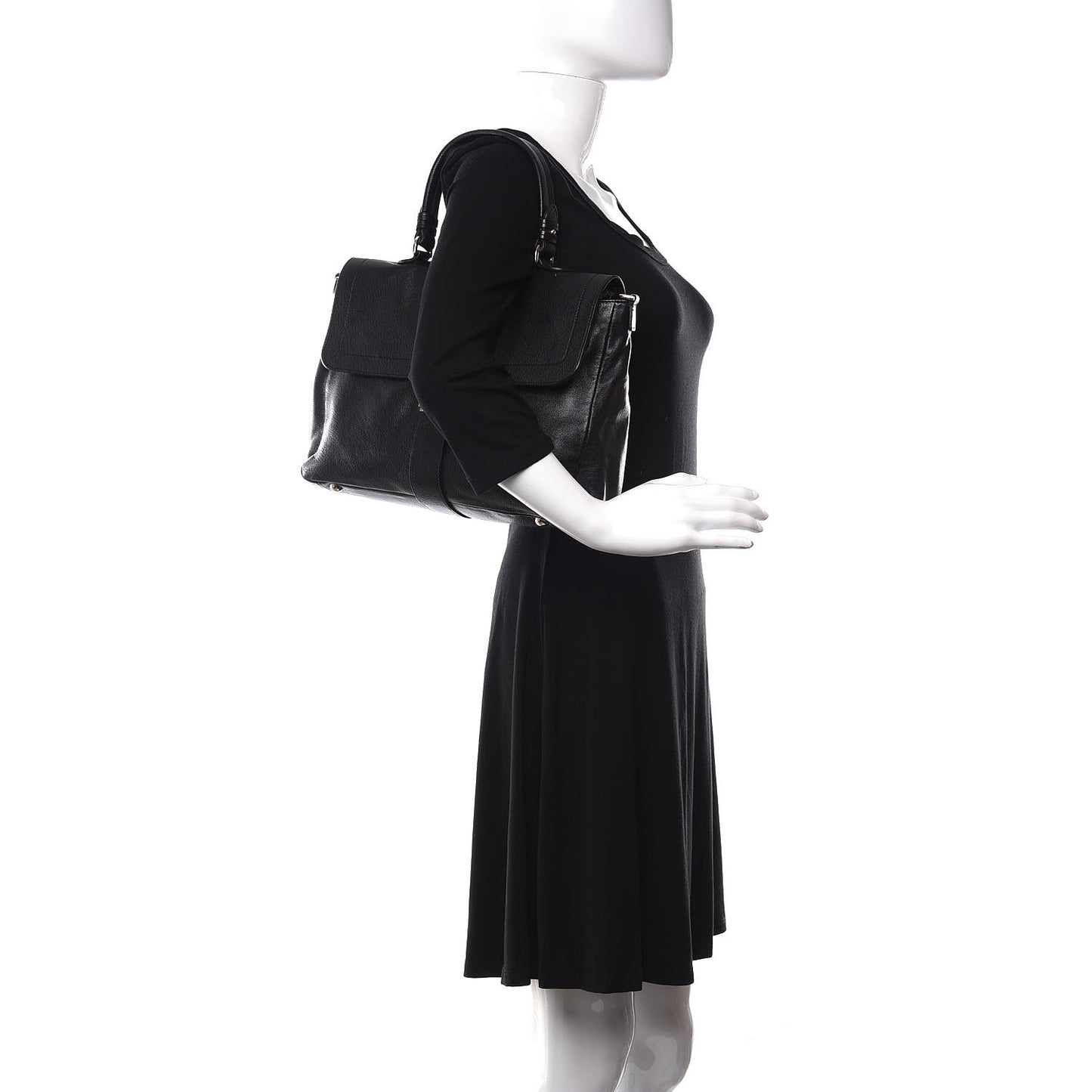 Calfskin Push Lock Satchel Black