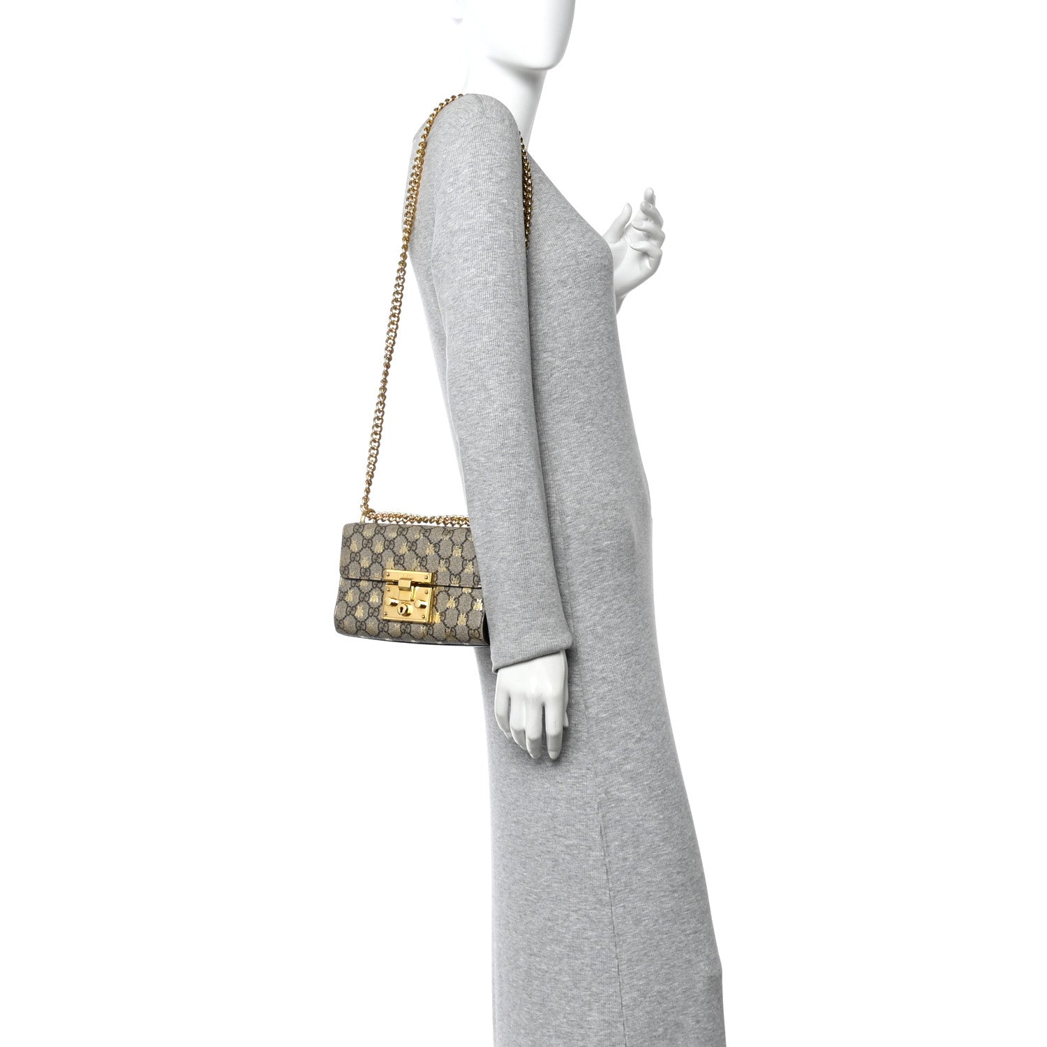 Gucci GG Supreme Monogram Bees Small Padlock Shoulder Bag Black 2 of 10