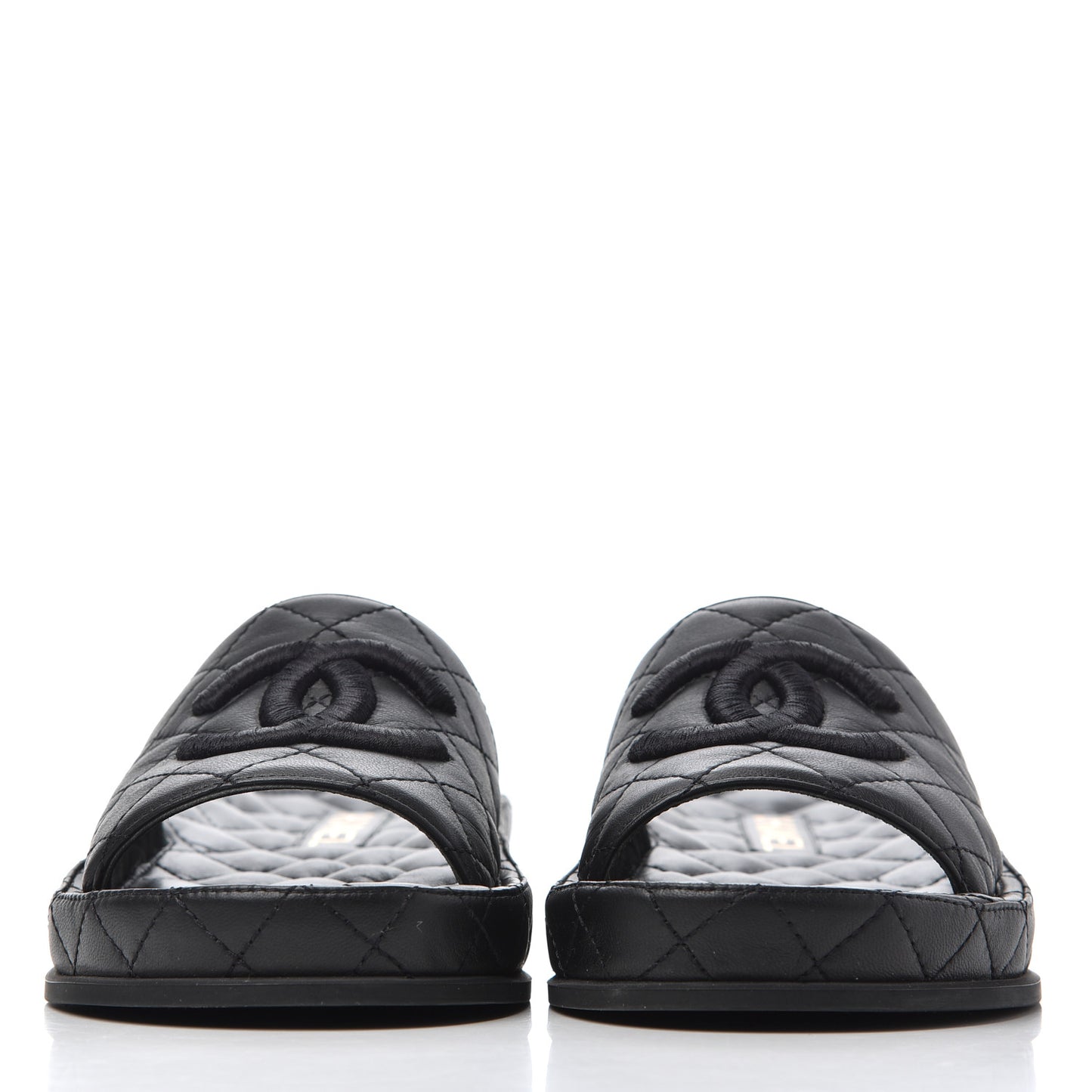 Lambskin Quilted CC Mules Sandals 37 Black