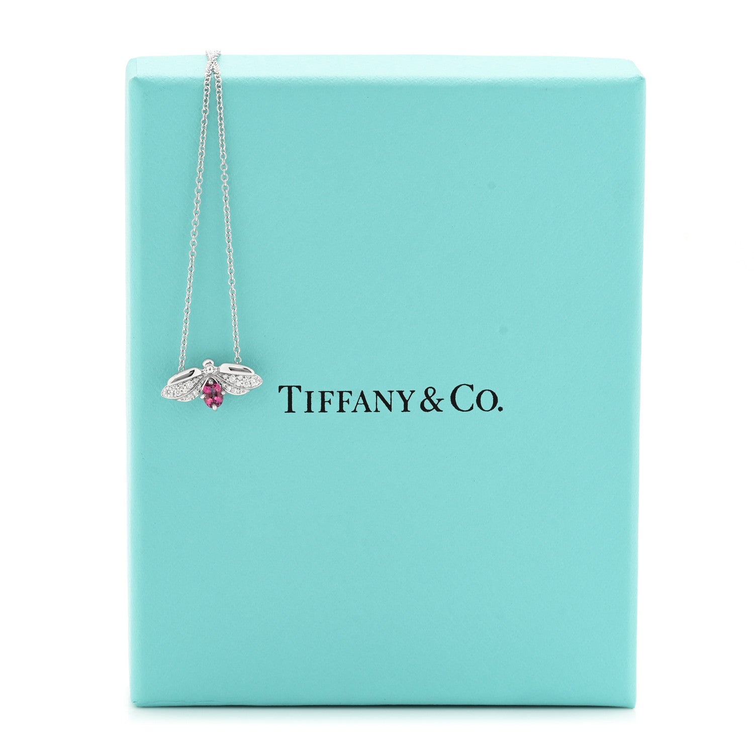 Tiffany Platinum Diamond Rubellite Paper Flowers Firefly Pendant Necklace 7 of 7