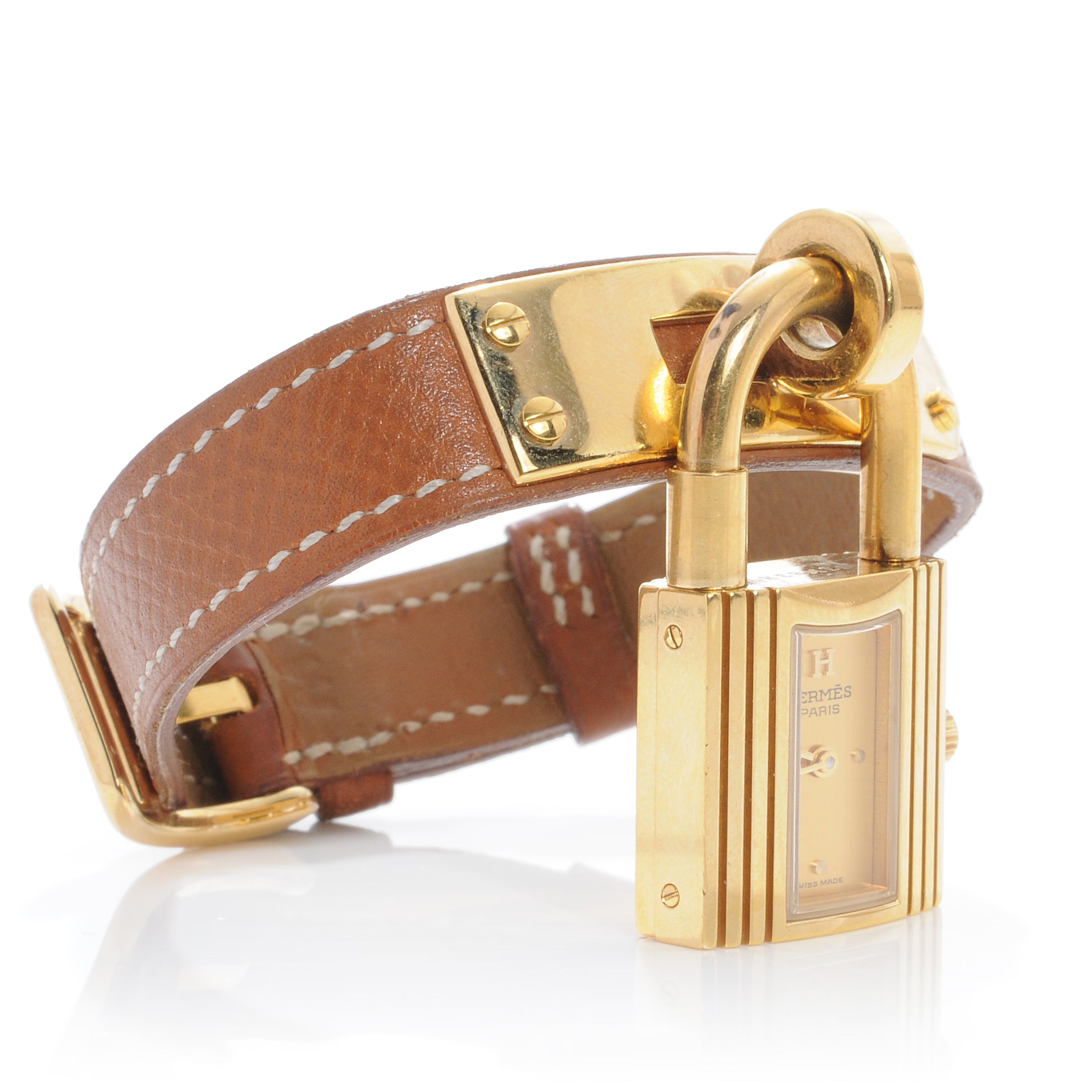 Hermes Stainless Steel Courchevel 20mm Kelly Cadena Quartz Watch Gold 2 of 9