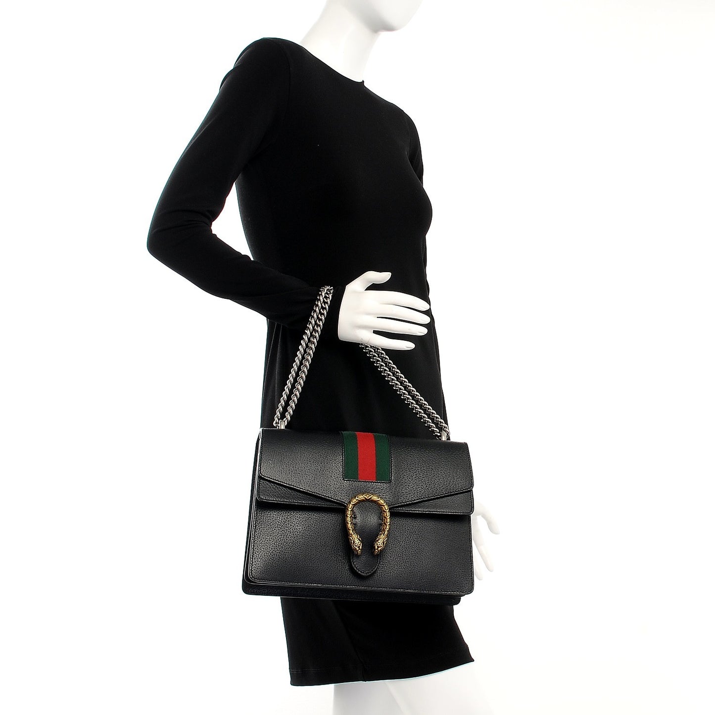 Calfskin Web Medium Dionysus Shoulder Bag Black