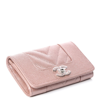 Chanel Metallic Caviar Chevron Quilted Vintage Mademoiselle Card Holder Pink 4 of 9