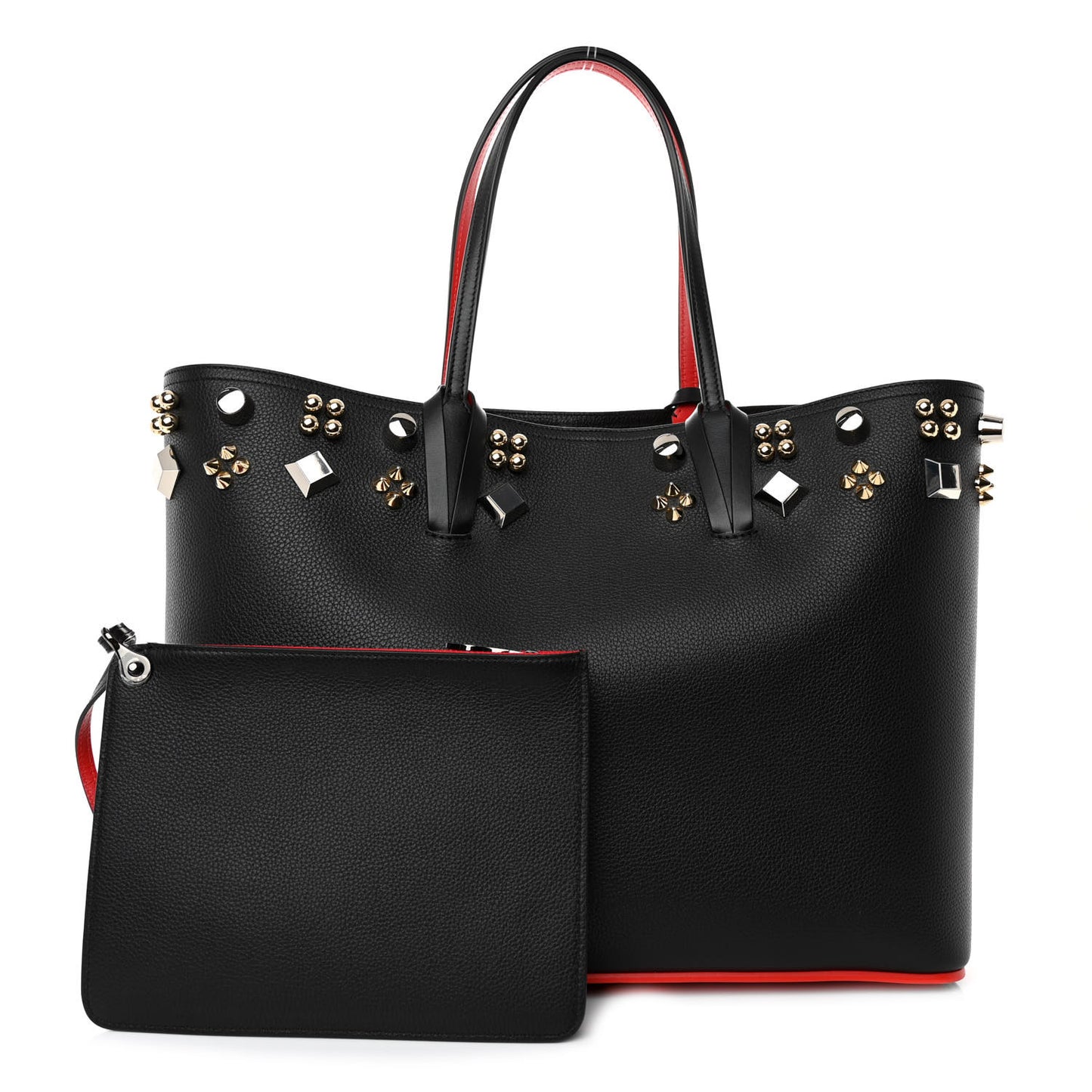 Calfskin Empire Spike Studded East West Cabata Tote Black Gold