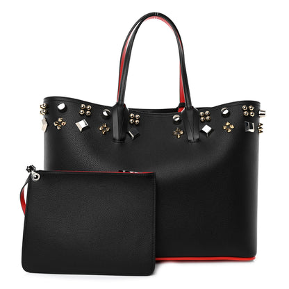 Christian Louboutin Calfskin Empire Spike Studded East West Cabata Tote Black Gold 3 of 10