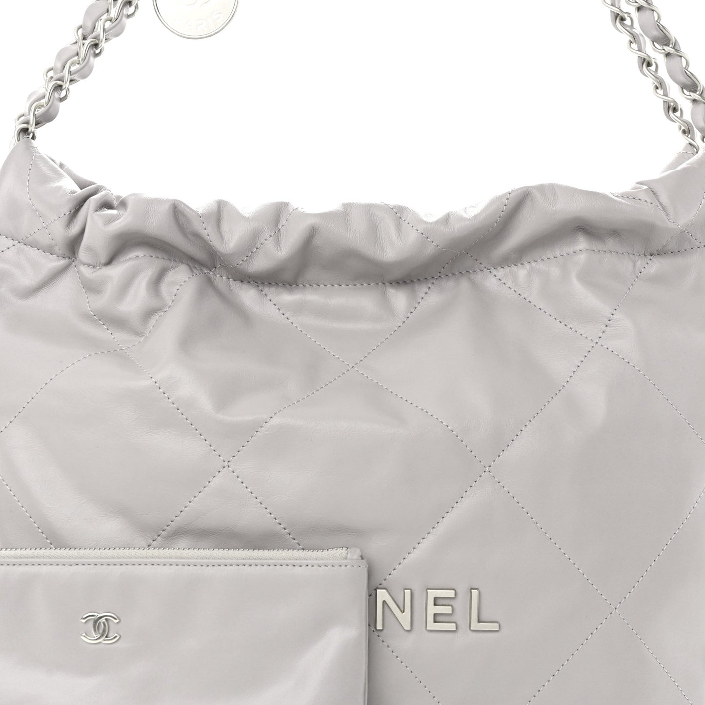 Shiny Calfskin Quilted Small Chanel 22 Grey