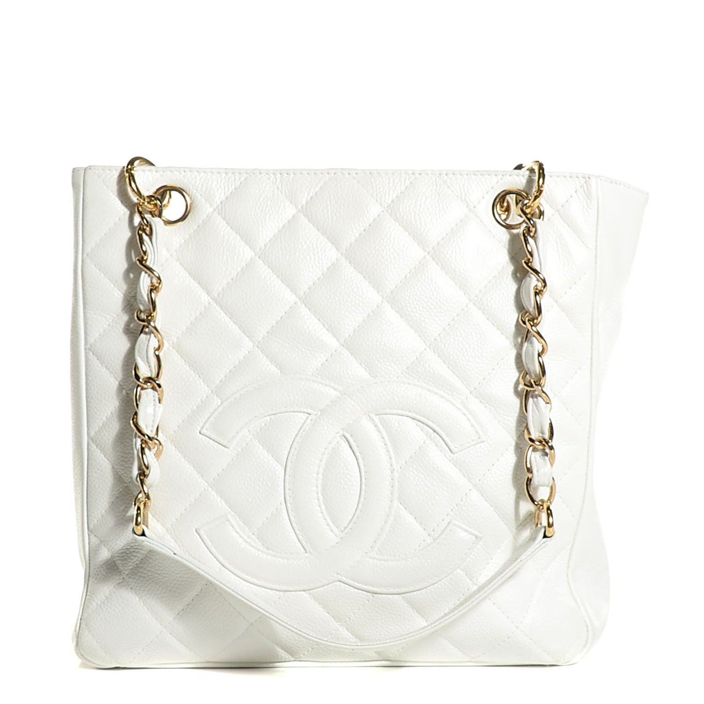 Caviar Quilted Petit Shopping Tote PST White