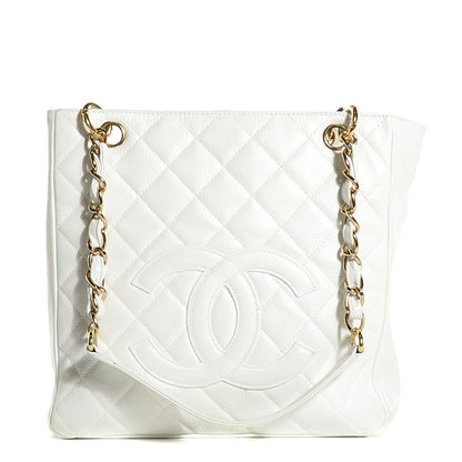 Chanel Caviar Quilted Petit Shopping Tote PST White 9 of 16