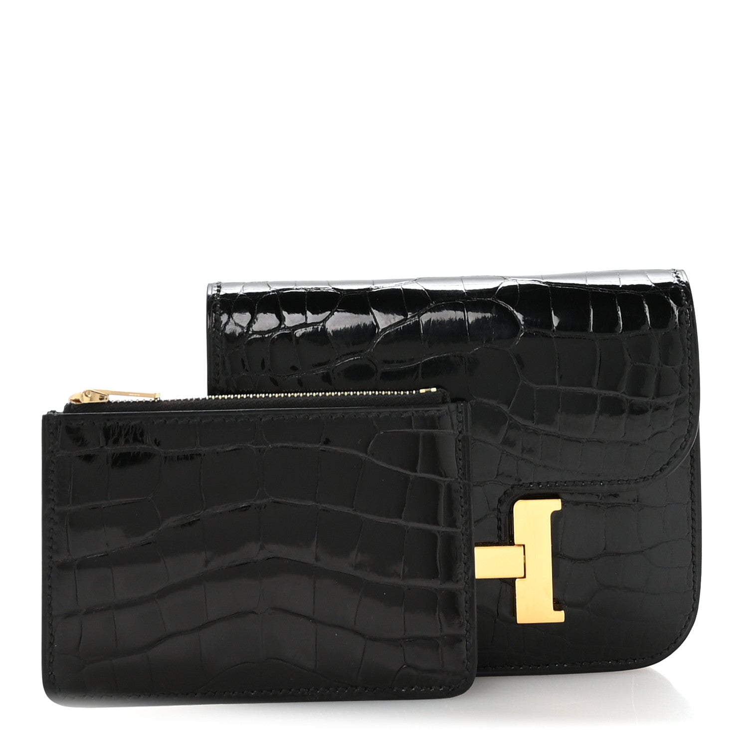 Hermes Shiny Alligator Constance Slim Wallet Black 2 of 9