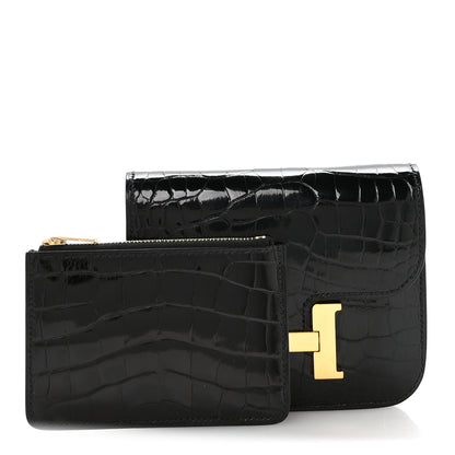 Hermes Shiny Alligator Constance Slim Wallet Black 2 of 9