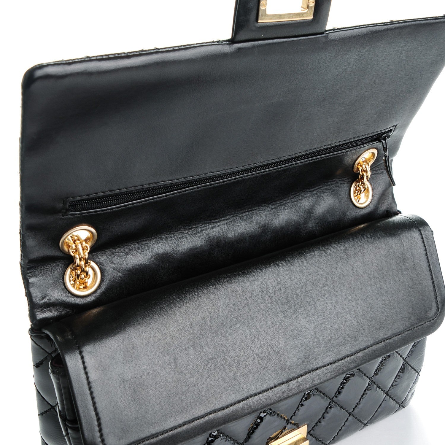 Chanel Distressed Patent Quilted 2.55 Reissue 226 Flap Black 5 of 9