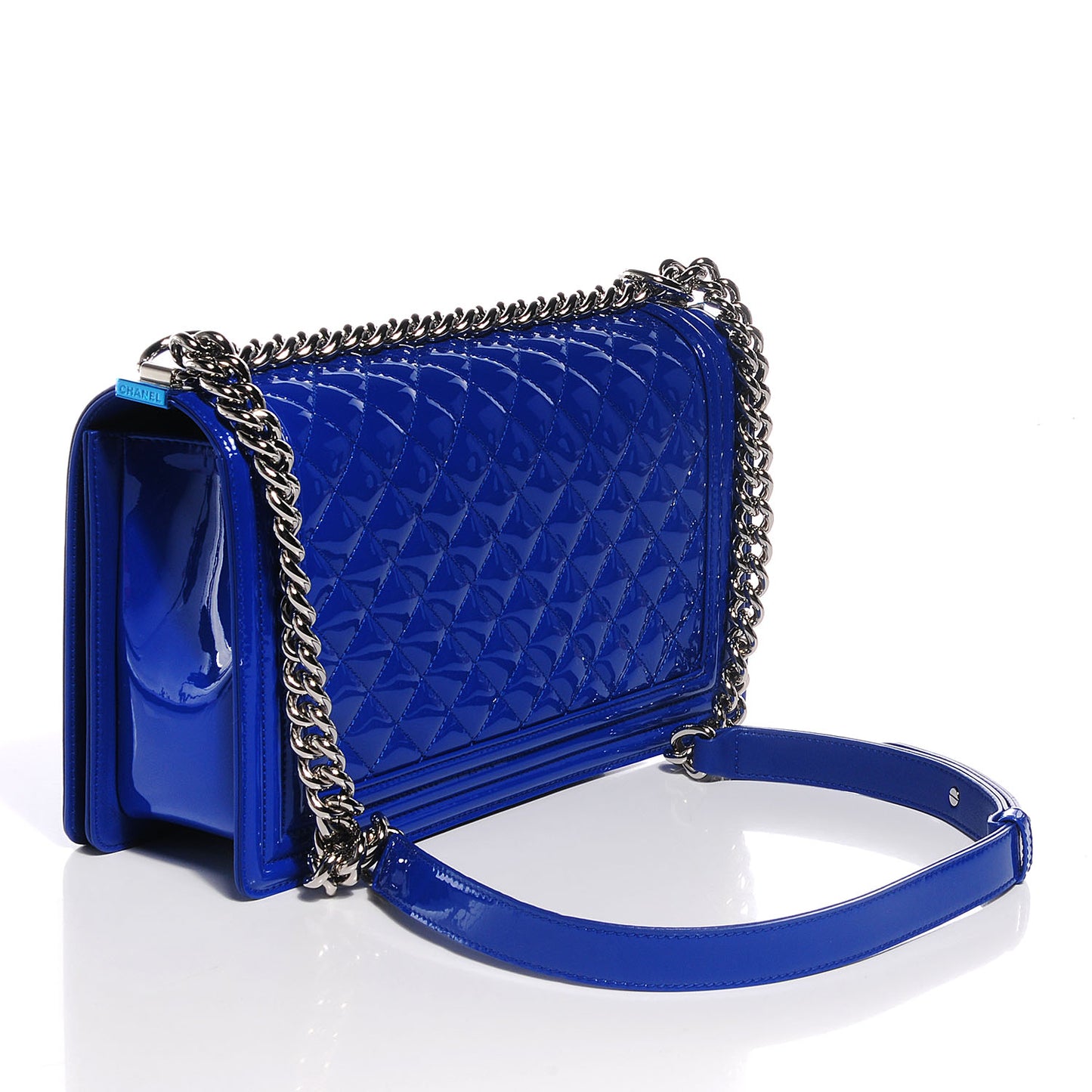 Patent Leather Large Boy Flap Plexiglass Bright Blue