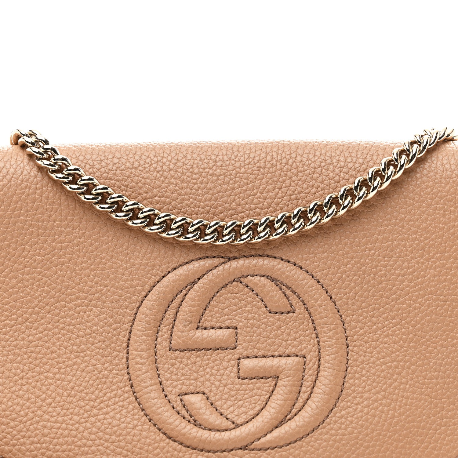 Gucci Pebbled Calfskin Medium Soho Flap Crossbody Camelia 1857512