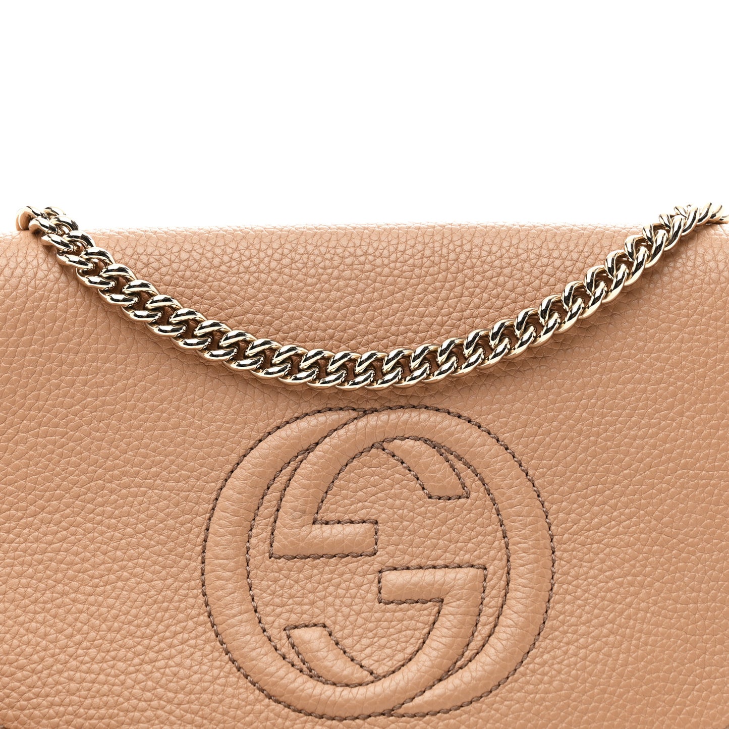 Pebbled Calfskin Medium Soho Flap Crossbody Camelia
