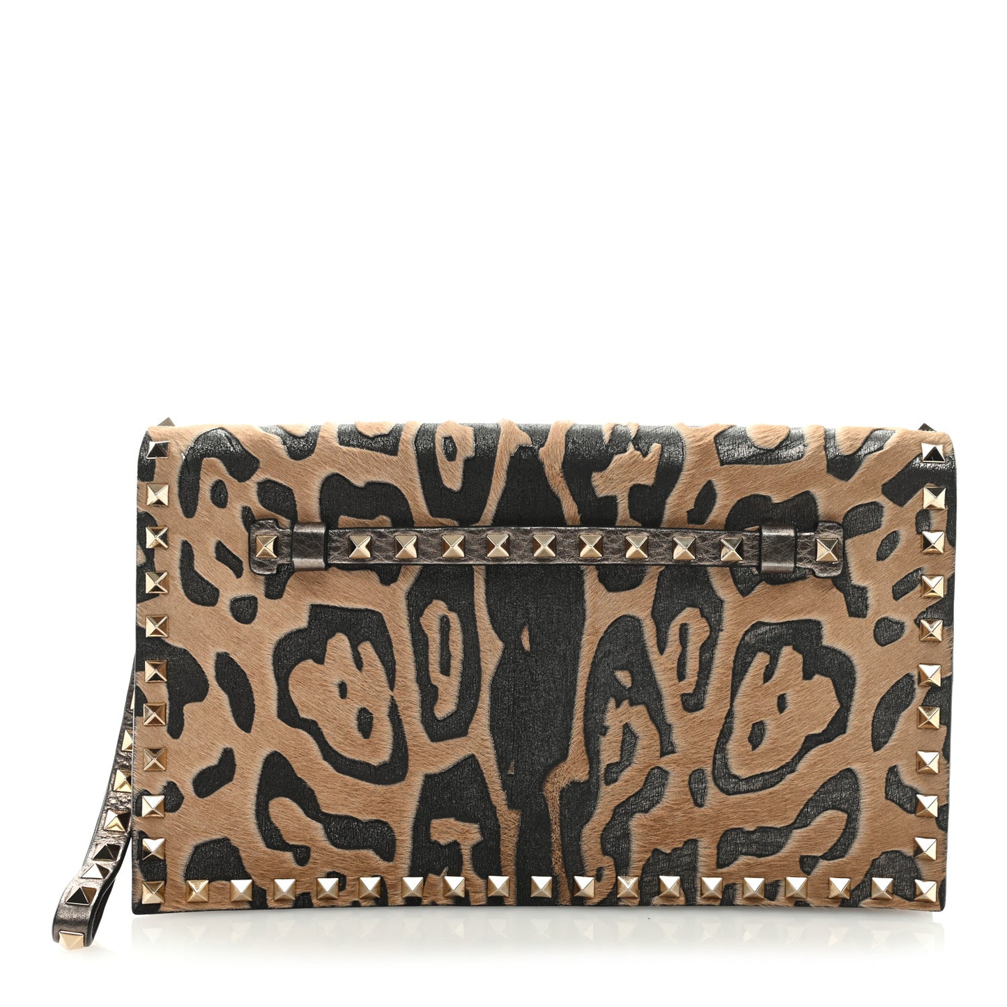 Calf Hair Leopard Print Rockstud Clutch Flap Blush