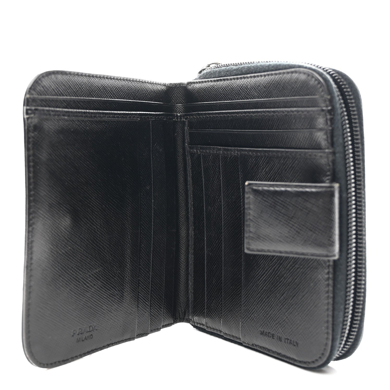 Prada Saffiano Compact Zip Around Wallet Black 7 of 10