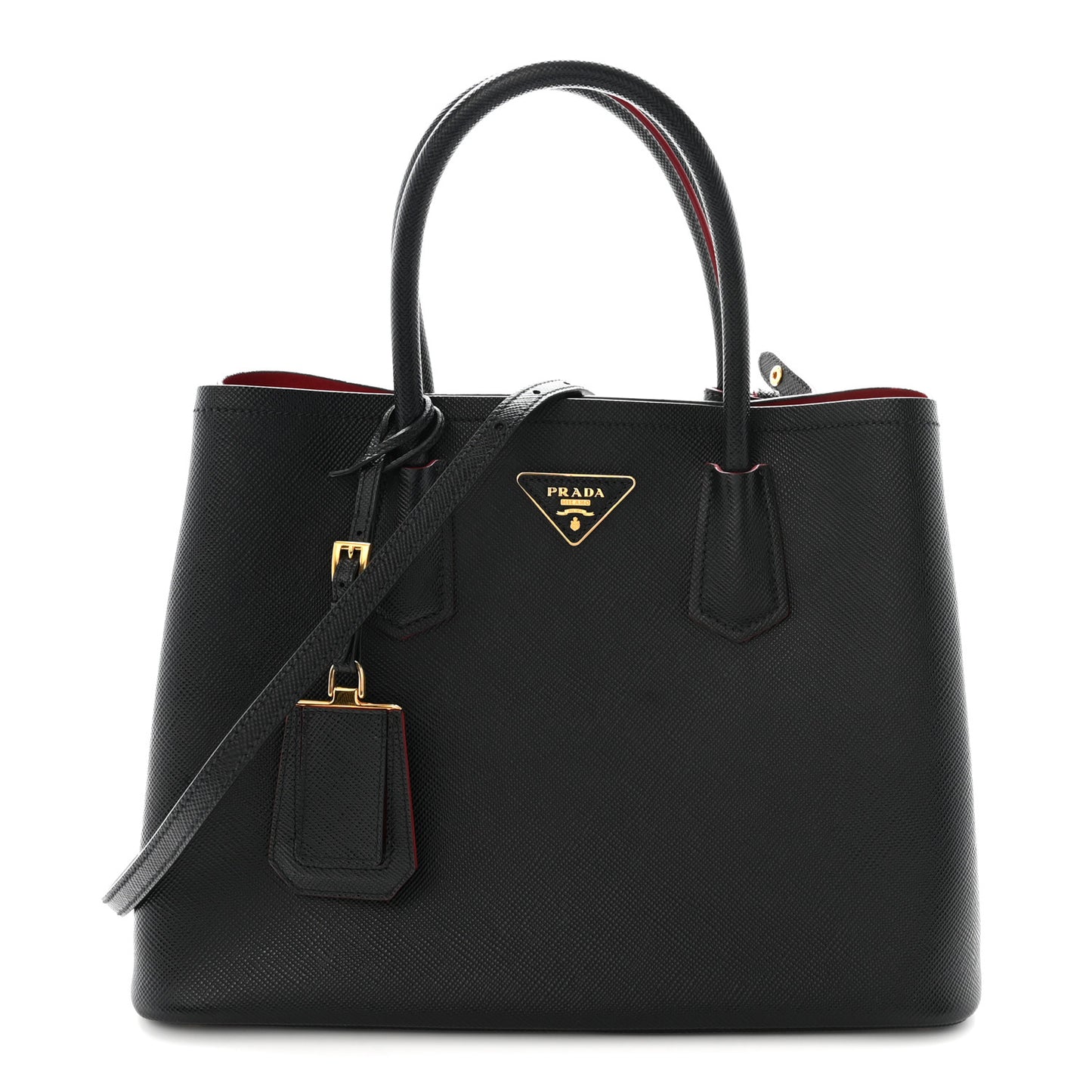 Saffiano Cuir Medium Double Bag Black Fuoco