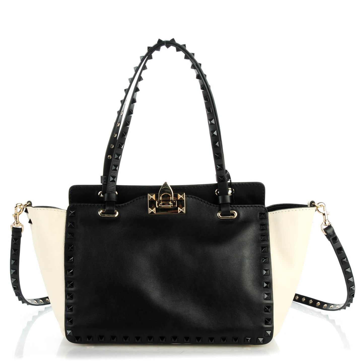Vitello Monochrome Small Rockstud Tote Black Light Ivory