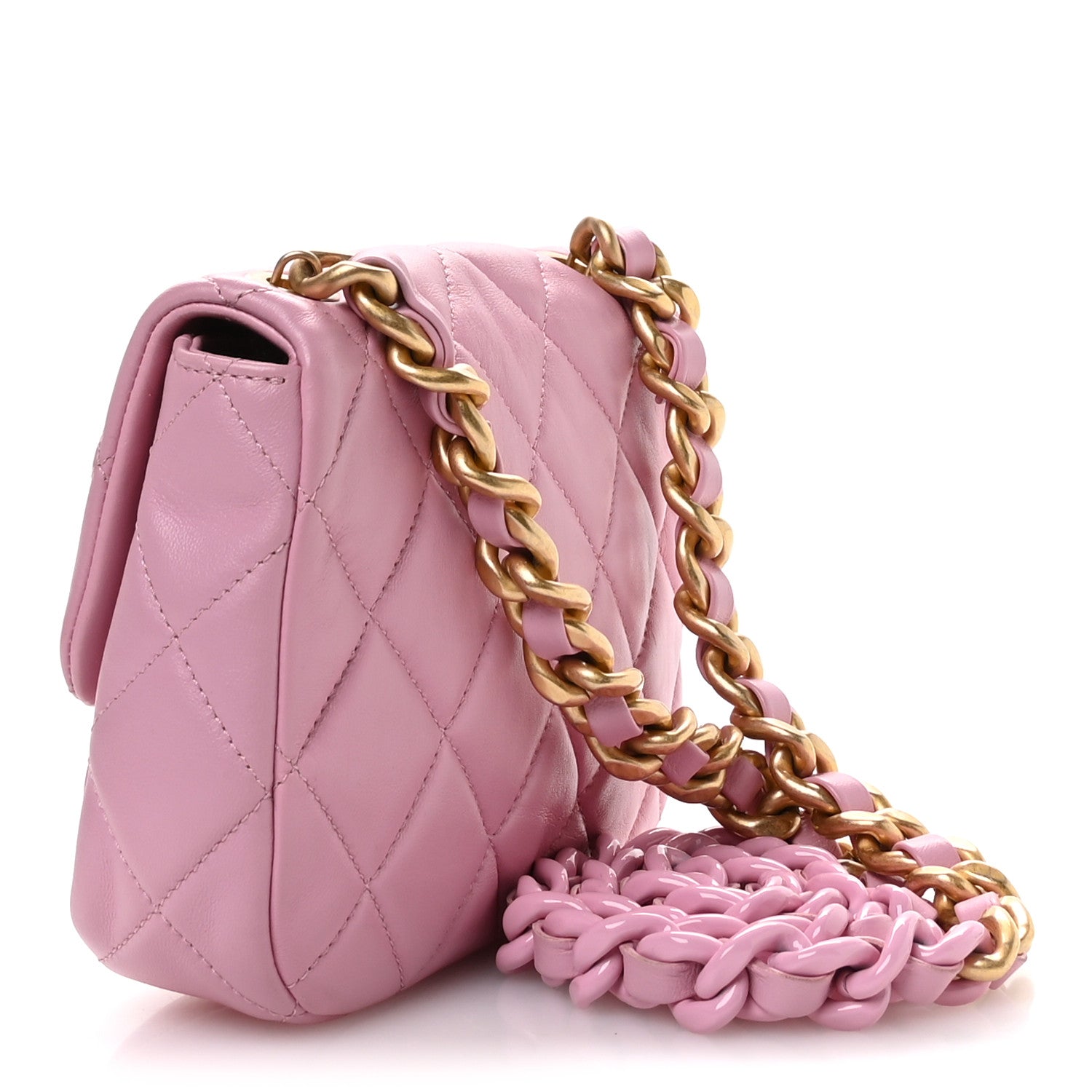 Chanel Lambskin Quilted Mini Lacquered Chain Flap Pink 3 of 10